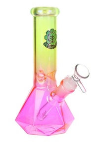 Humble and Fume - SeshGear Diamond Base Beaker Ombre Glass Water Pipe - 7.75" Pink to Grass Green