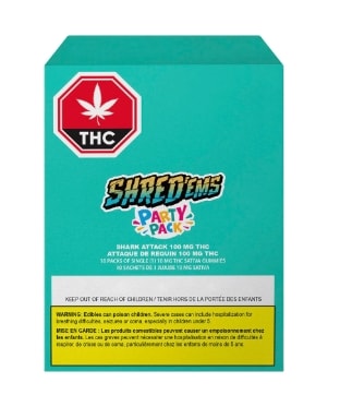 Shred'ems Shark Attack MAX10 Party Pack  - Blue Razz & Green Apple 10 x (1 x 10mg)THC Soft Chews