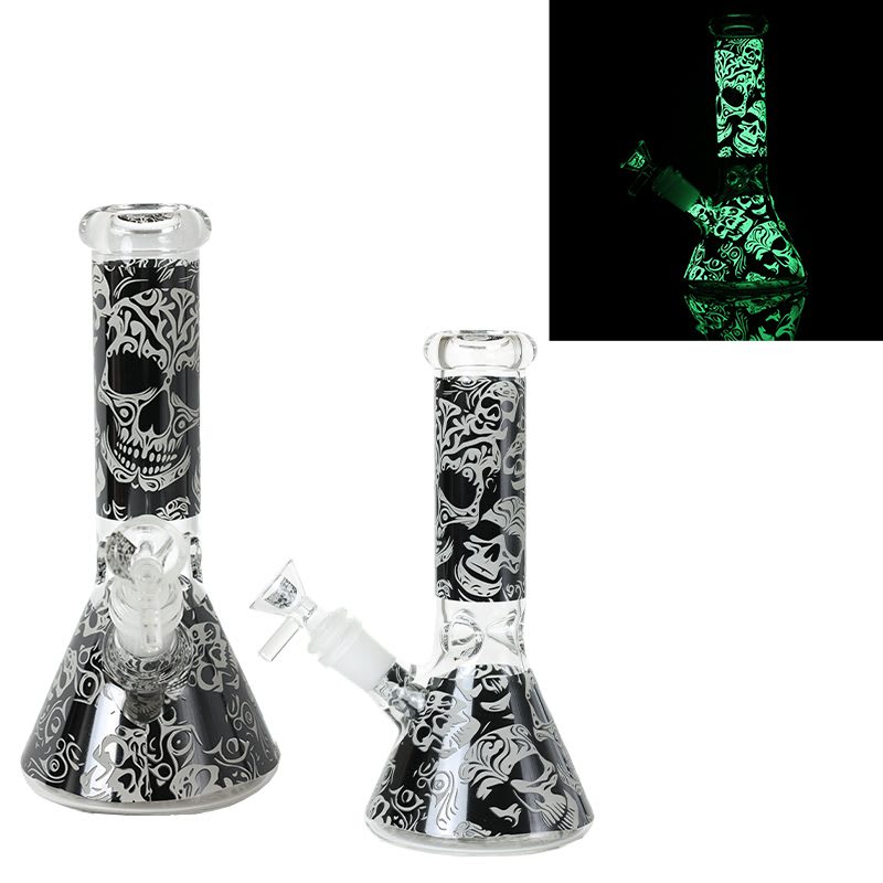 Glow In The Dark Bong - Swirl Skulls