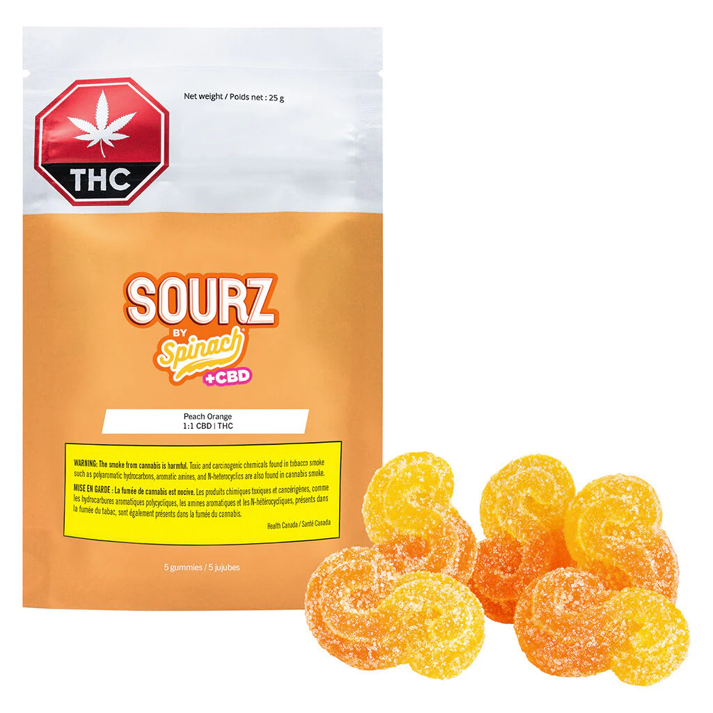 PEACE NATURALS PROJECT INC. - SOURZ by Spinach - Peach Orange 1:1 5x5g Confectionary Main Image