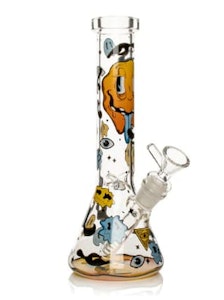 Red Eye Glass - 10" SMILEY FACE BEAKER BASE BONG