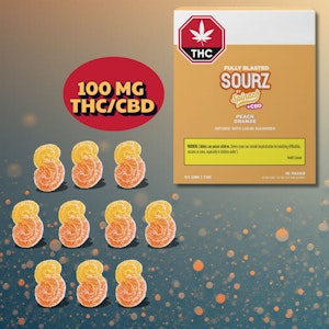 SOURZ by Spinach - 10x1 Fully Blasted Peach Orange 1:1 THC CBD Gummies