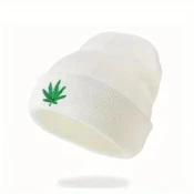 Cannabis Leaf Embroidered Toque - White