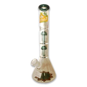  KIN SA SHA - 14 INCH 5 MM KIN SA SHA BEAKER BONG WITH TWO MATCHING COLORED PERC, DARK GREEN