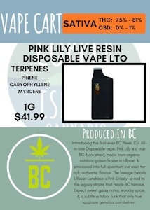 BC Weed Co. - BC WEED CO - PINK LILY LIVE RESIN DISPO VAPE