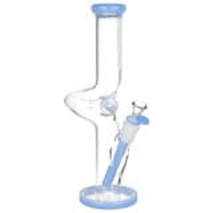 Pulsar - 12" Pulsar Kinked Marble Straight Tube Glass Water Pipe 14mm f/blue