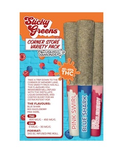 Sticky Greens - Sticky Greens Corner Store Variety Pack 3 x 0.5g Kief Coated Liquid Diamond Infused Pre-Rolls