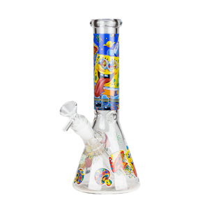 ONE - 10" Glow-in-the-Dark Glass Bong with Cartoon Sponge Design