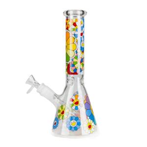 ONE - 10" Smile Flower Design Glass Beaker Bong