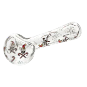 4.5" Skull and Crosscanes Spoon Hand Pipe Red Eye Glass