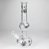 11" Round Shape Glass Bong With Leaf Design
