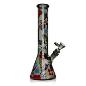 Cheech & Chong® Glass - 12" Power to the Flower Beaker Base Water Pipe - Smoke