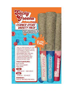 Sticky Greens  - Sticky Greens - Corner Stone Variety Diamond Infused/Kief Coated - 3x0.5g