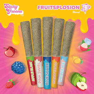 STICKY GREENS - Fruitspolsion 5 x 0.5g Kief Coated Liquid Diamond Infused Pre-Rolls