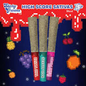 Sticky Greens - High Score Sativas 3 x 0.5g Kief Coated Liquid Diamond Infused Pre-Rolls