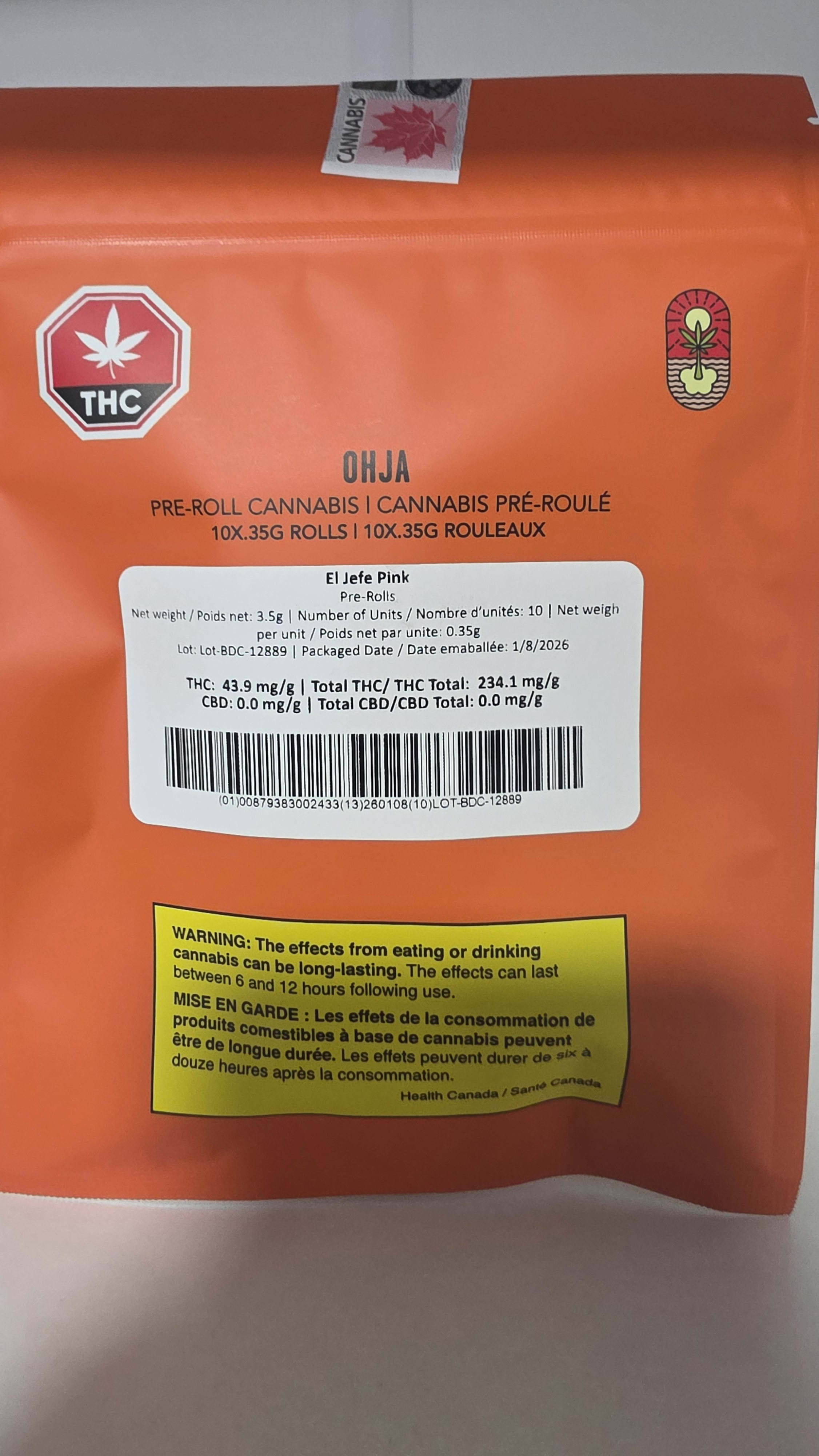 OHJA El Jefe Pink 10x0.35g Pre-Rolls