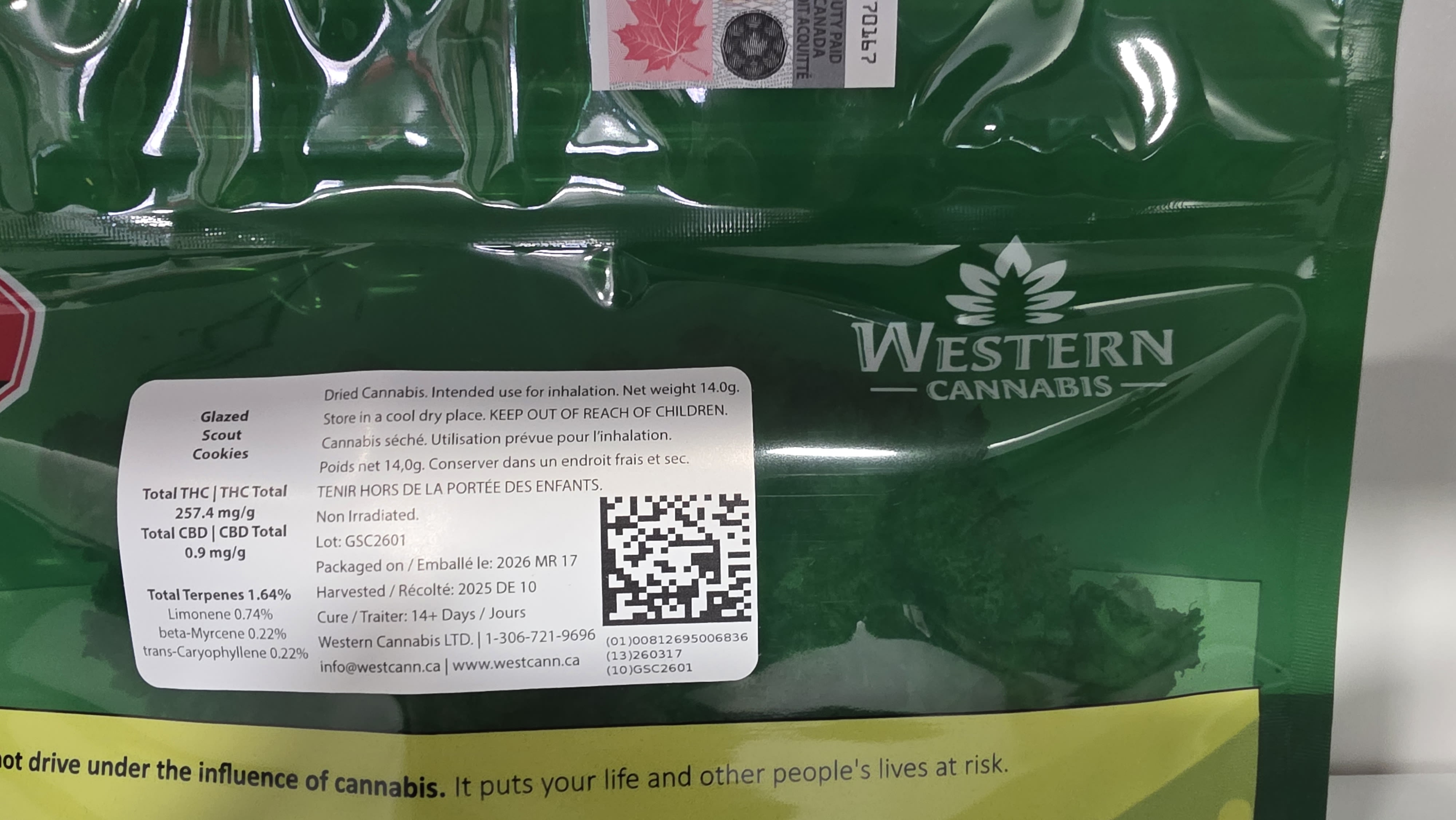 Western Cannnabis Glazed Scout Cookies 14g Flower