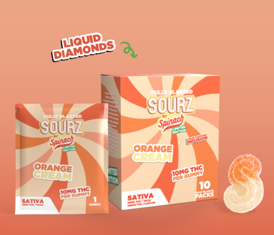 SOURZ - Orange Cream - Multipack of 10, Fully Blasted 10x10mg Soft Chews