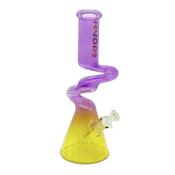 HYDRO | 14" Colored Glass Beaker Bong with Curved Neck - Purple + Yellow
