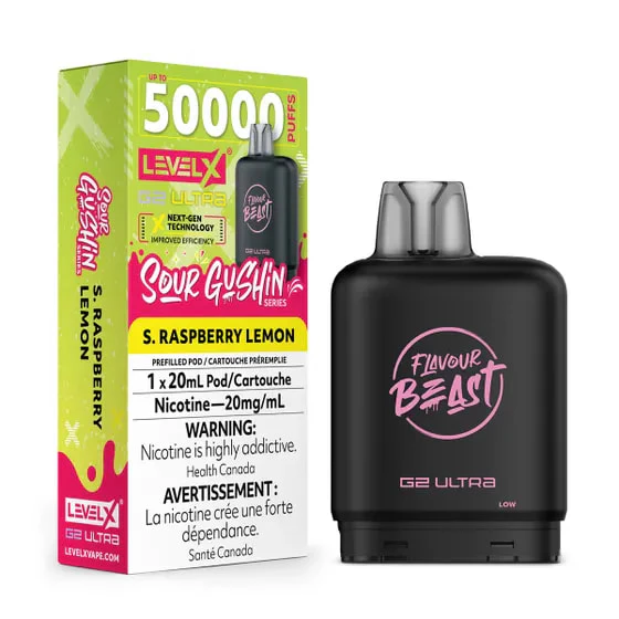 Level X Boost G2 Pod - Ultra Sour Gushin S. Raspberry Lemon - 50K Puffs - 20mg/mL Main Image