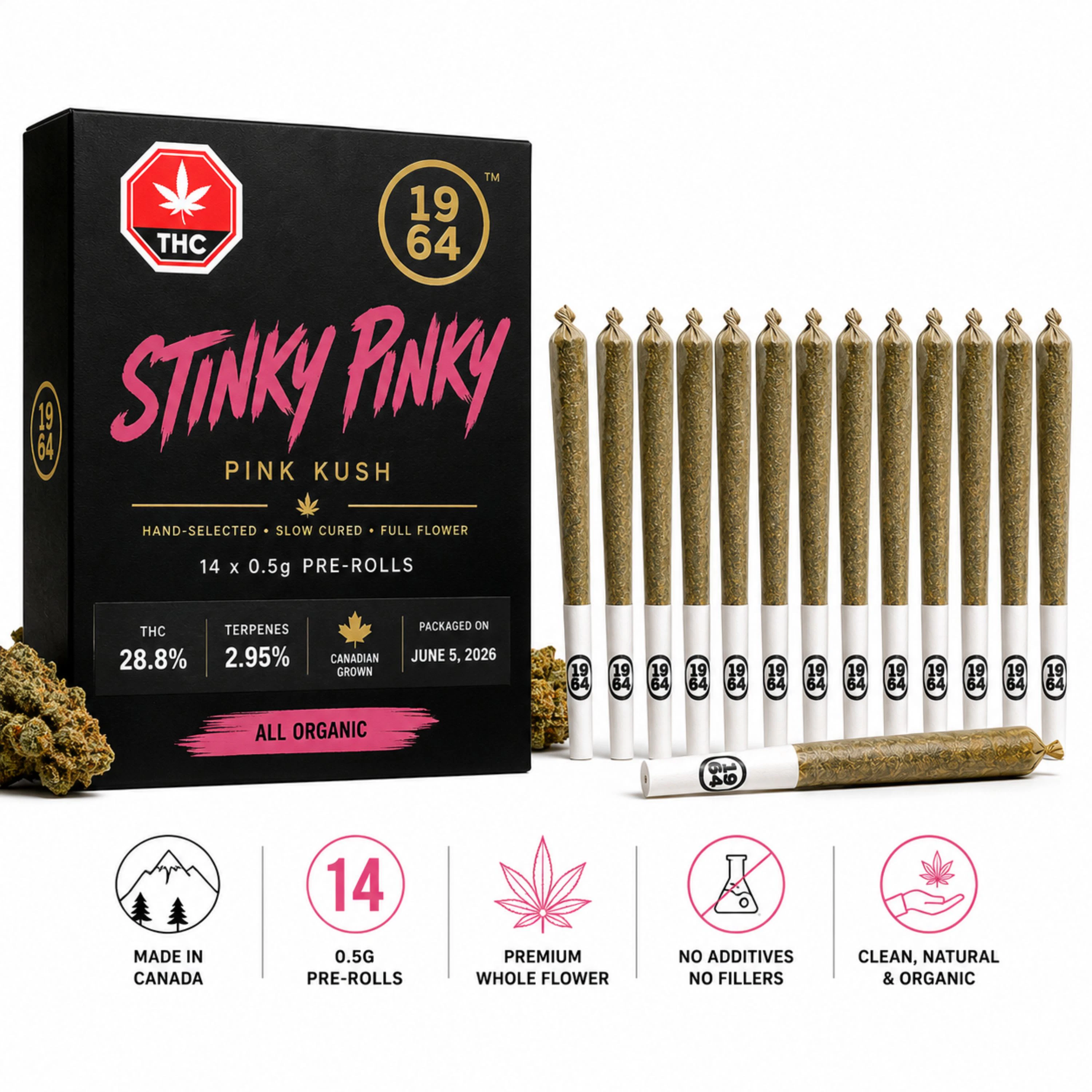 1964 - Stinky Pinky (Pink Kush Pheno - TF Cut) 14x0.5g Pre-Rolls Main Image