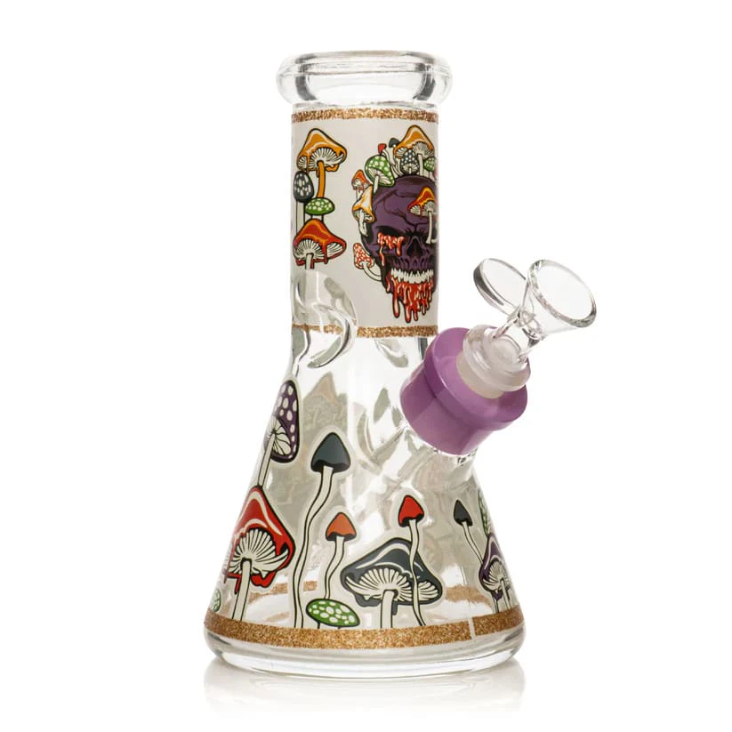 WEST COAST GIFTS - 8" Tall 7mm Thick Purple Glow-in-the-Dark Mushroom Skull Breaker Base Water Pipe Main Image