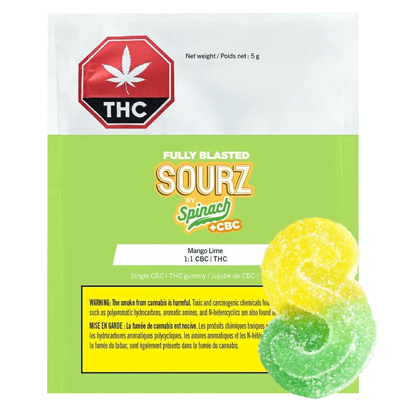 SOURZ by Spinach - SOURZ By Spinach - Fully Blasted Mango Lime 1:1 CBC | THC 1pk soft chew Main Image