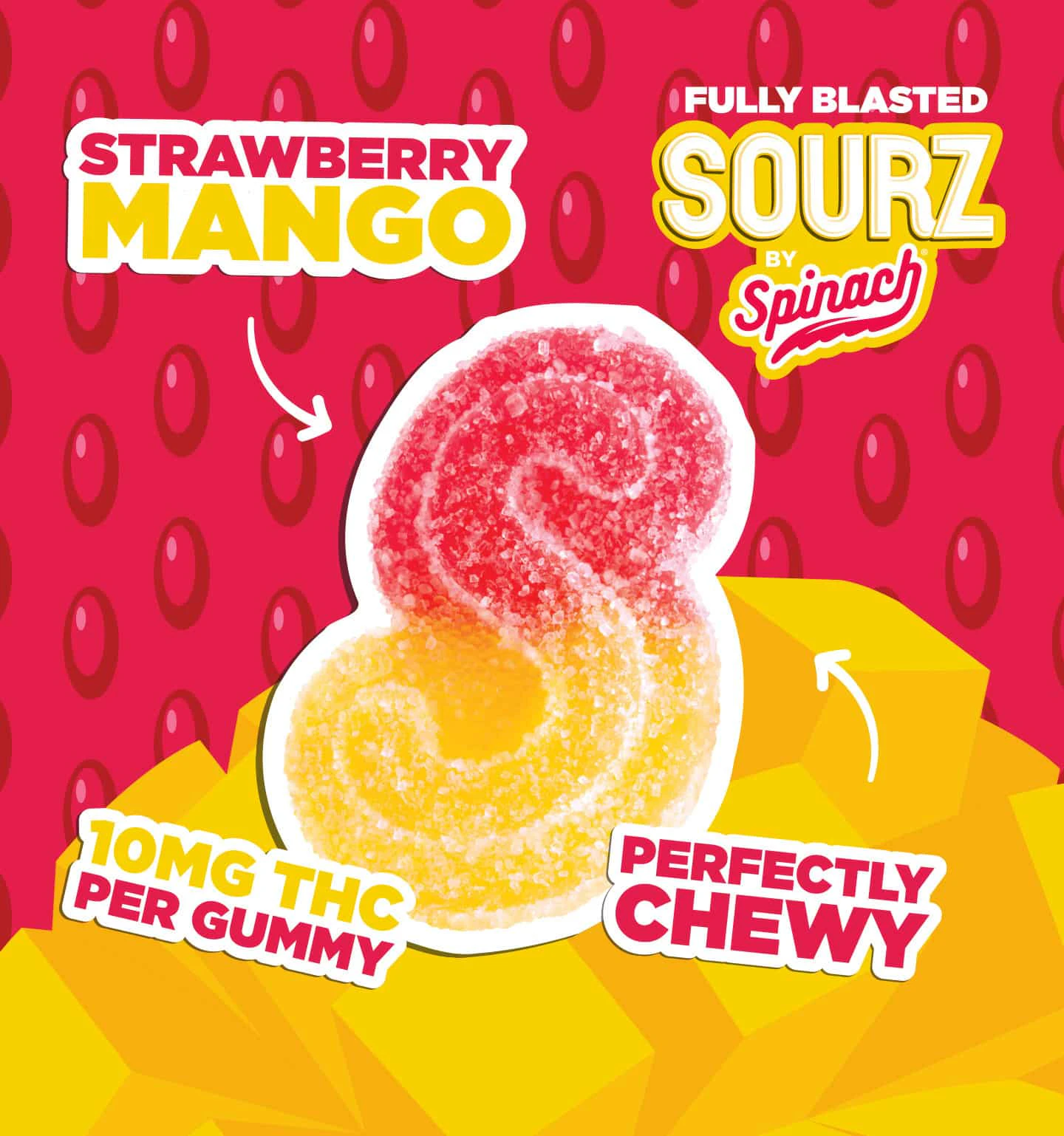 SOURZ by Spinach - SOURZ By Spinach - Fully Blasted Strawberry Mango Multipack of 10 x 10mg Soft Chews Main Image