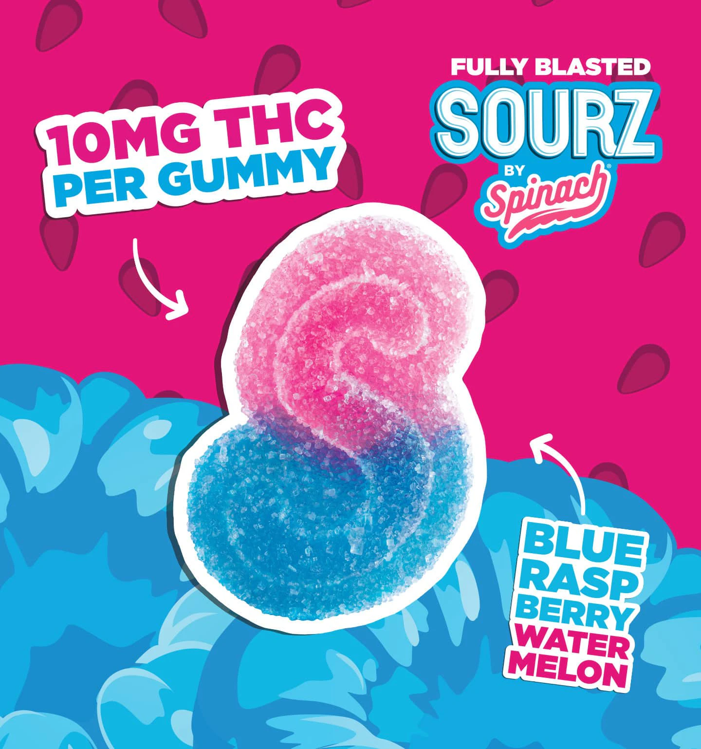 SOURZ by Spinach - SOURZ By Spinach- Fully Blasted - Blue Raspberry Watermelon Multipack of 10x 10mg Soft Chews Main Image