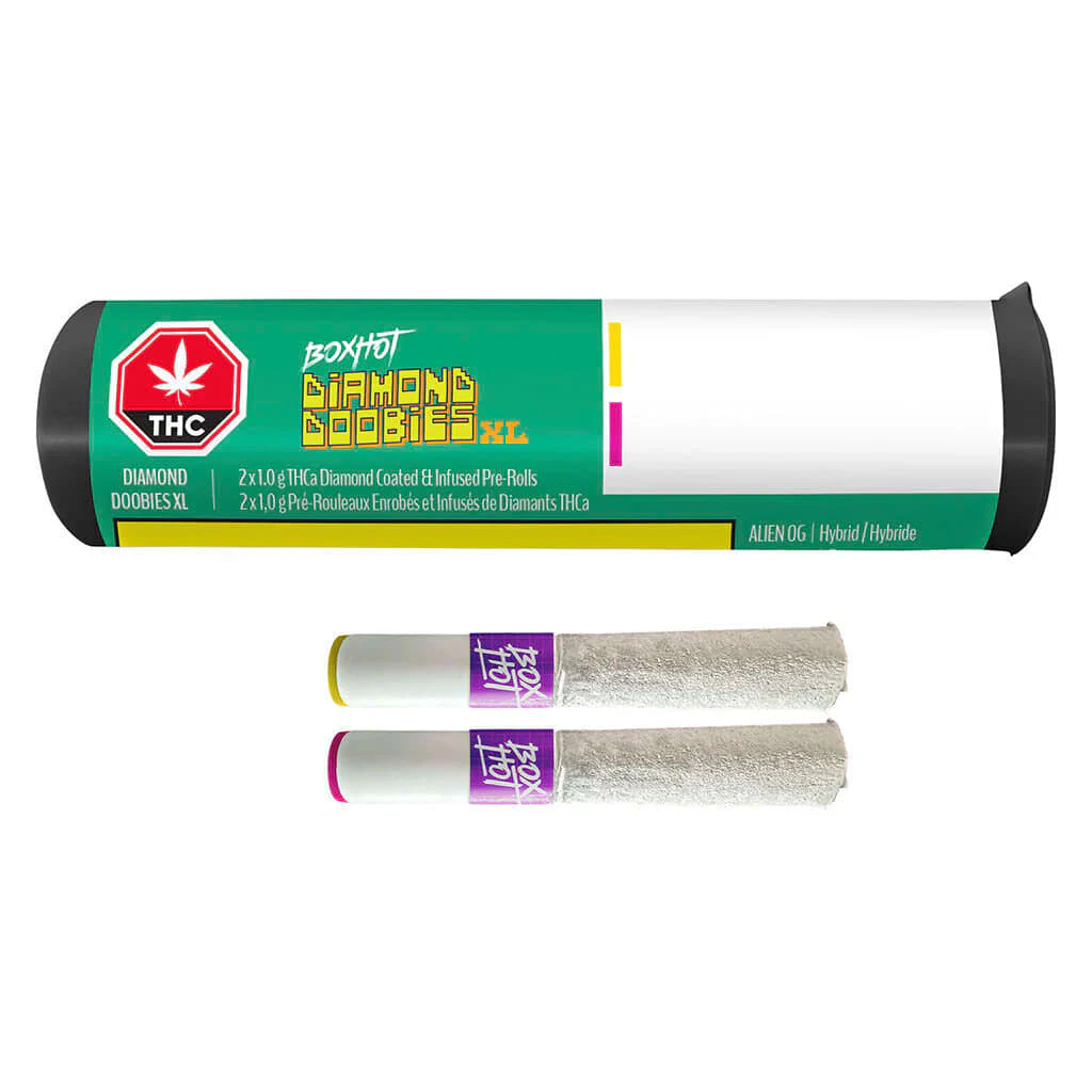 BoxHot - BoxHot - Diamond Doobies - Alien OG & Peach OG 2 x 1g Diamond Infused Pre-Rolls Main Image