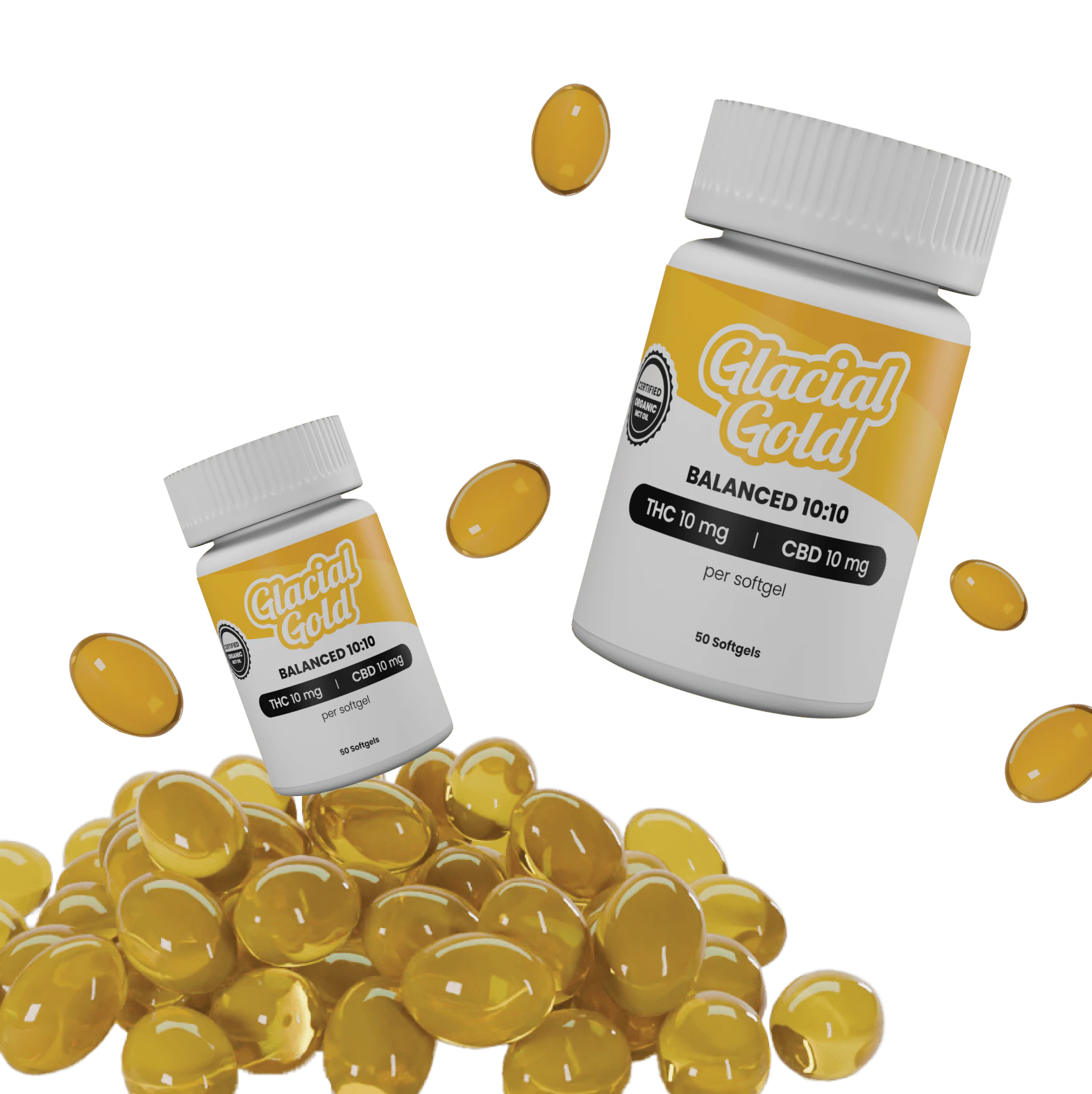 Glacial Gold - Glacial Gold Balanced 10mg THC:10mg CBD Softgels 0.345g x 50-pack - Glacial Gold Main Image