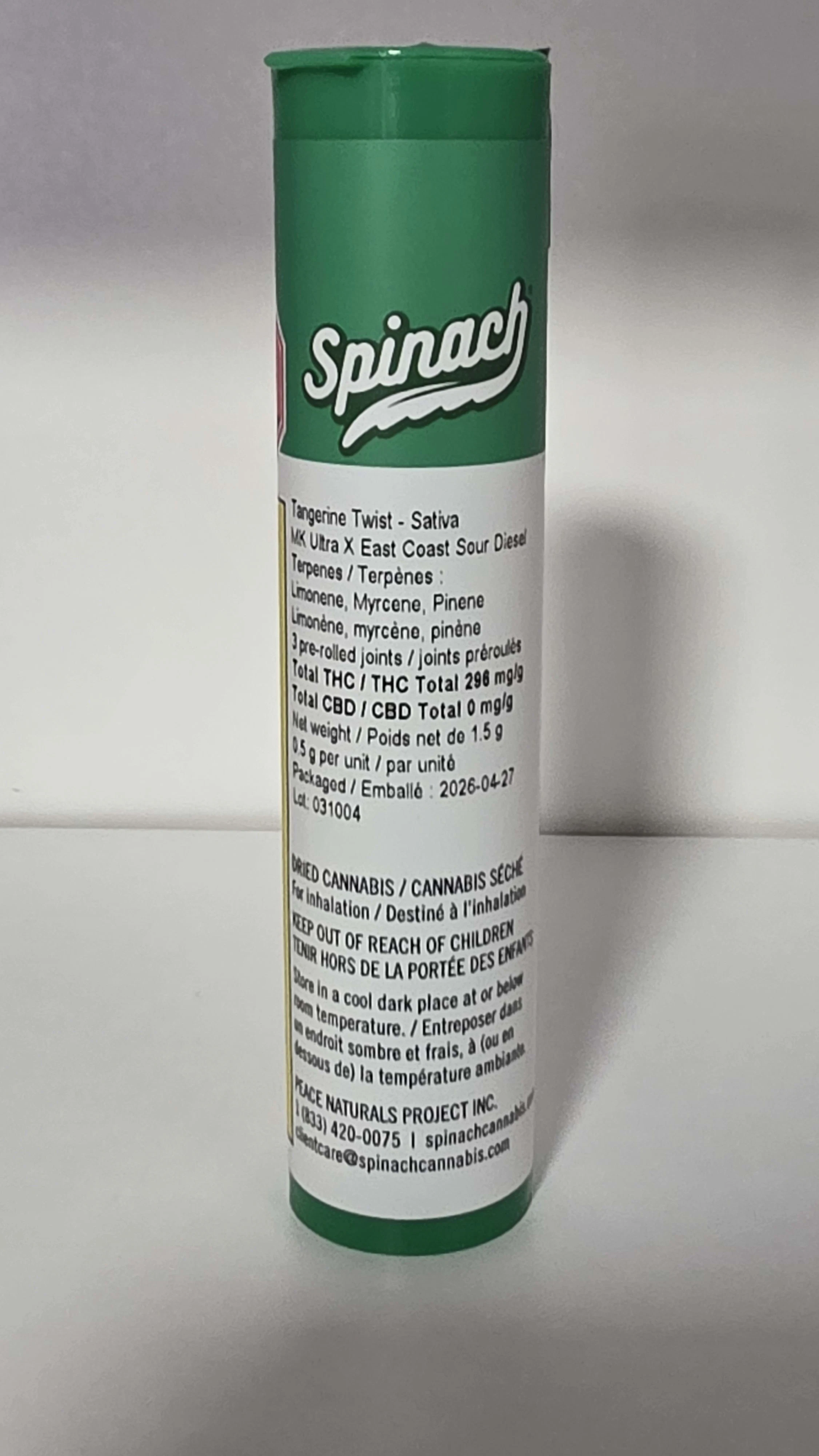 Peace Naturals Project Inc. - Spinach Tangerine Twist 3x0.5g pre-rolls Main Image