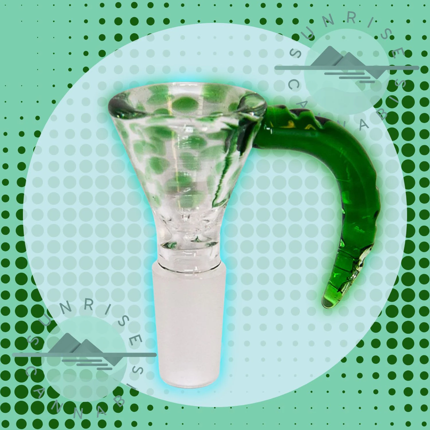 Sunrise Cannabis Headshop - GREEN DOTTED BOWL - SUNRISE HEADSHOP - 14MM Main Image