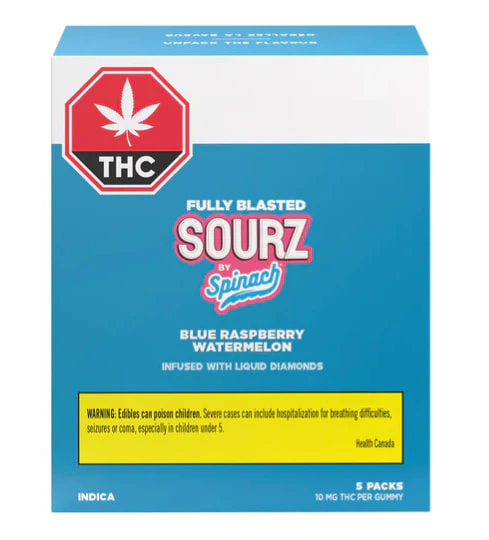 SOURZ by Spinach® - Sourz 10pk - Fully Blasted Blue Raspberry Watermelon Gummies - 10x10mg Main Image