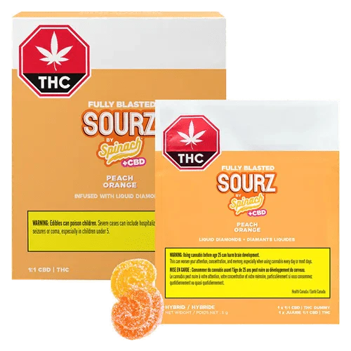 SOURZ by Spinach® - Sourz 10pk - Fully Blasted Peach Orange 1:1 THC CBD Gummies 10x10mg Main Image