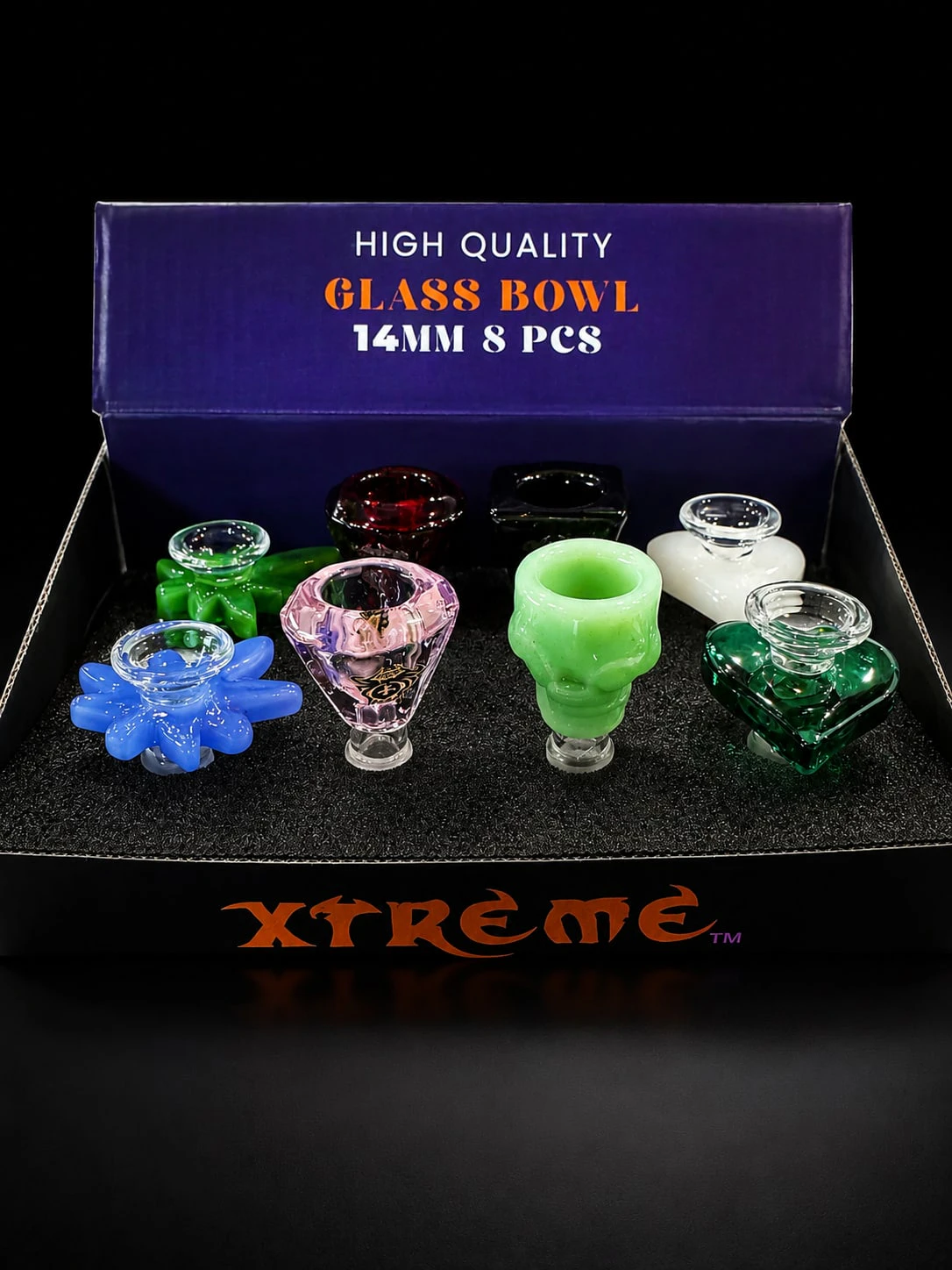 XTREME - XTREME 14MM GLASS BOWL- ASSORTED STYLES & COLOURS (SKULL/HEART/FLOWER/SHAPES) Main Image