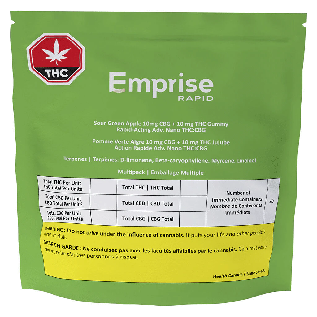 Emprise Rapid - Multipack of 30 Sour Green Apple 10 mg CBG + 10 mg THC 1 x 3g Rapid Soft Chews Main Image