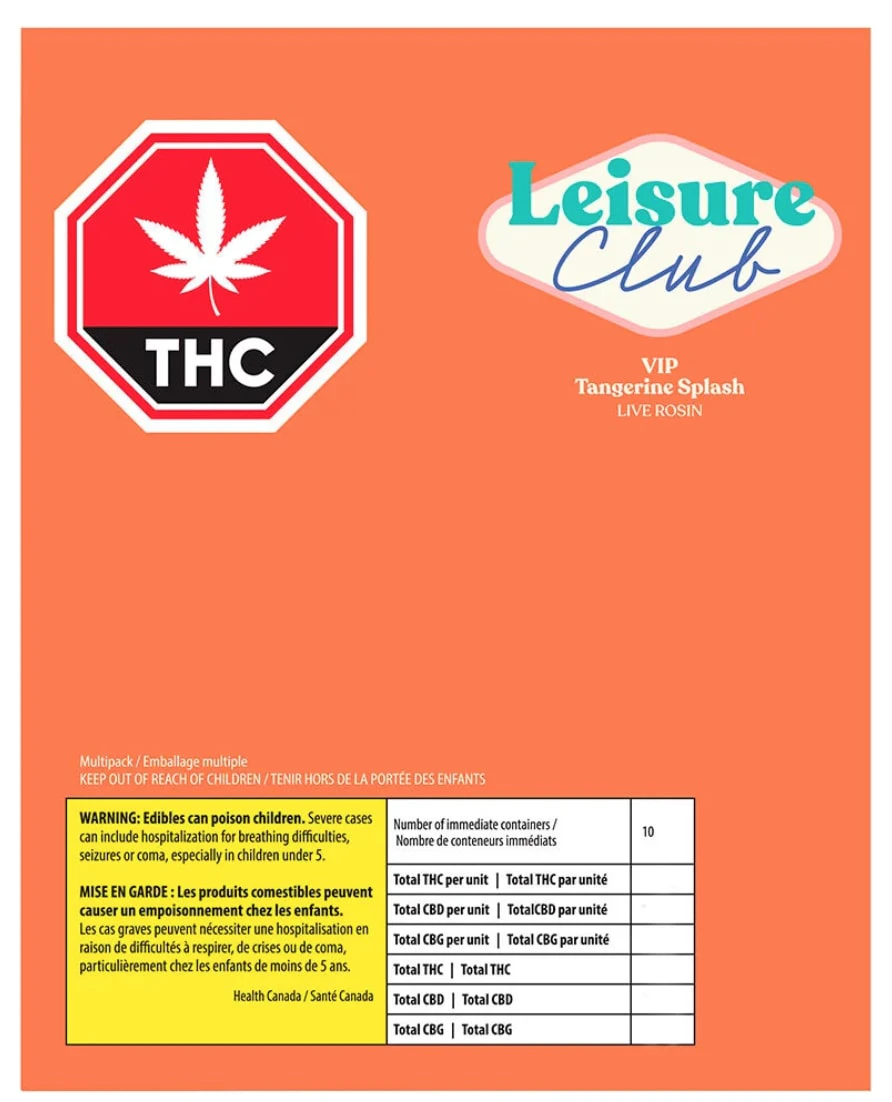 Leisure Club VIP - Multipack of 10 Tangerine Splash Live Rosin VIP 10mg (THC & CBG & CBD) 1 x 4.5g Soft Chews Main Image