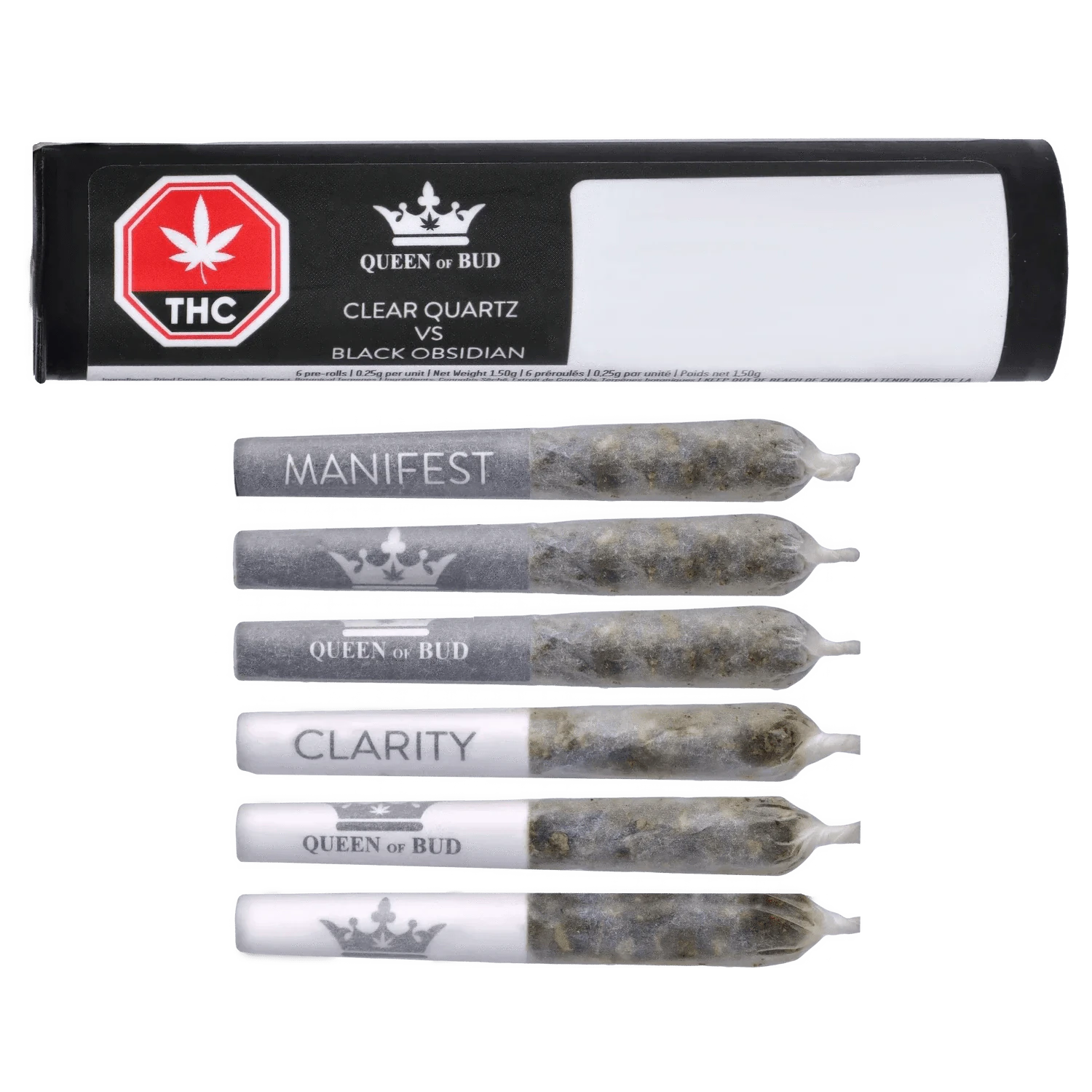 QUEEN OF BUD - Clear Quartz VS Black Obsidian 6 x 0.25g Infused Pre-Rolls by Queen of Bud Main Image