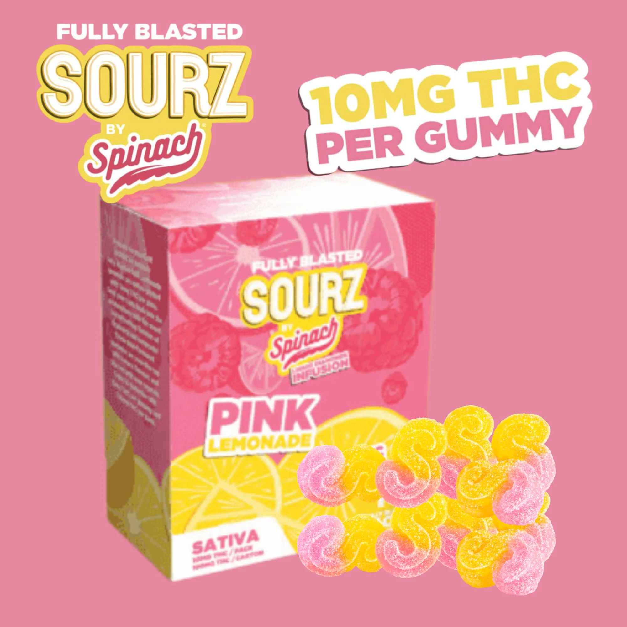 SOURZ by Spinach - Spinach Sourz Multipack of 10, Fully Blasted Pink Lemonade 1 x 10mg Soft Chews Main Image