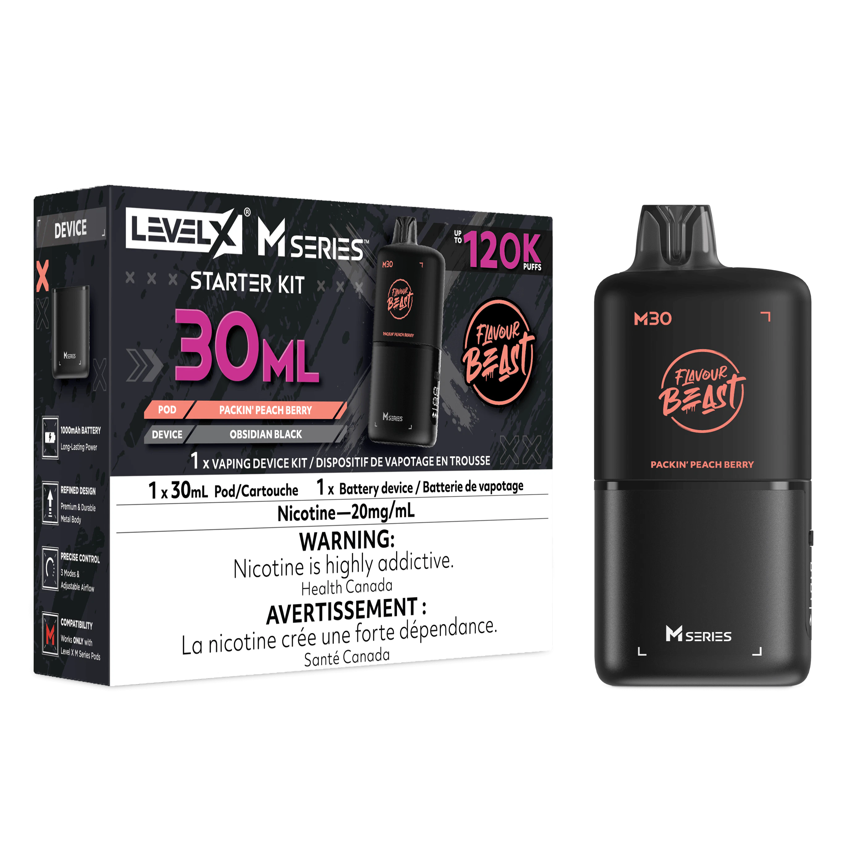 LEVEL X - M SERIES - Packin' Peach Berry - 30ml - 20mg - LEVEL X - M SERIES - Starter Kit Main Image