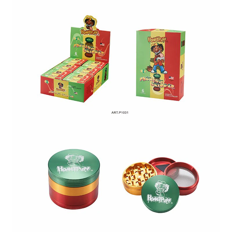 HONEYPUFF - HONEYPUFF - 4-PIECE HONEYPUFF GRINDER -  63MM/2.5" - RASTA - 6 Main Image