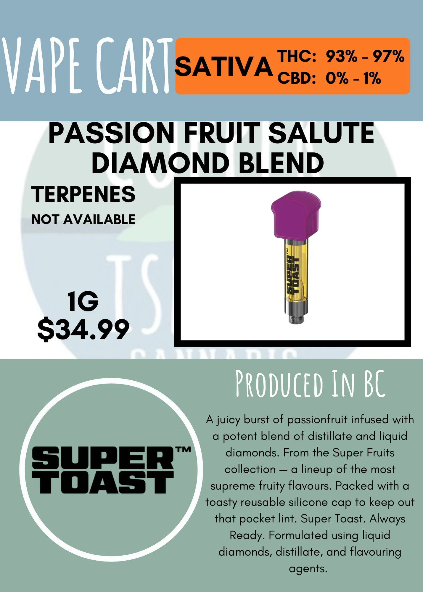 Super Toast - SUPER TOAST - PASSIONFRUIT SALUTE LIQUID DIAMOND BLEND CART Main Image