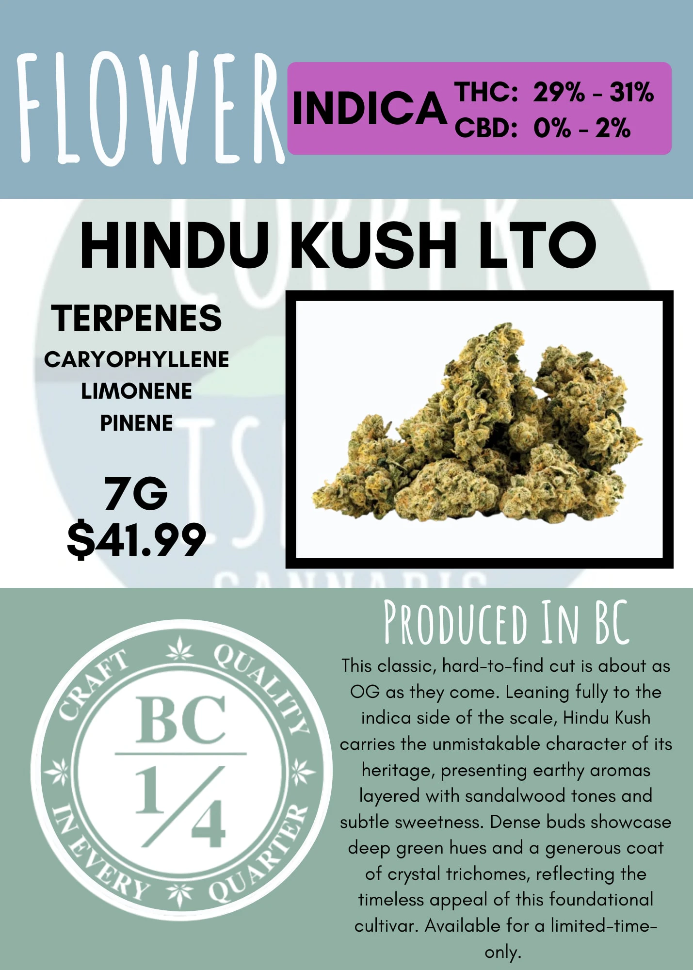 BC 1/4 - 7G - BC 1/4 OZ - HINDU KUSH Main Image