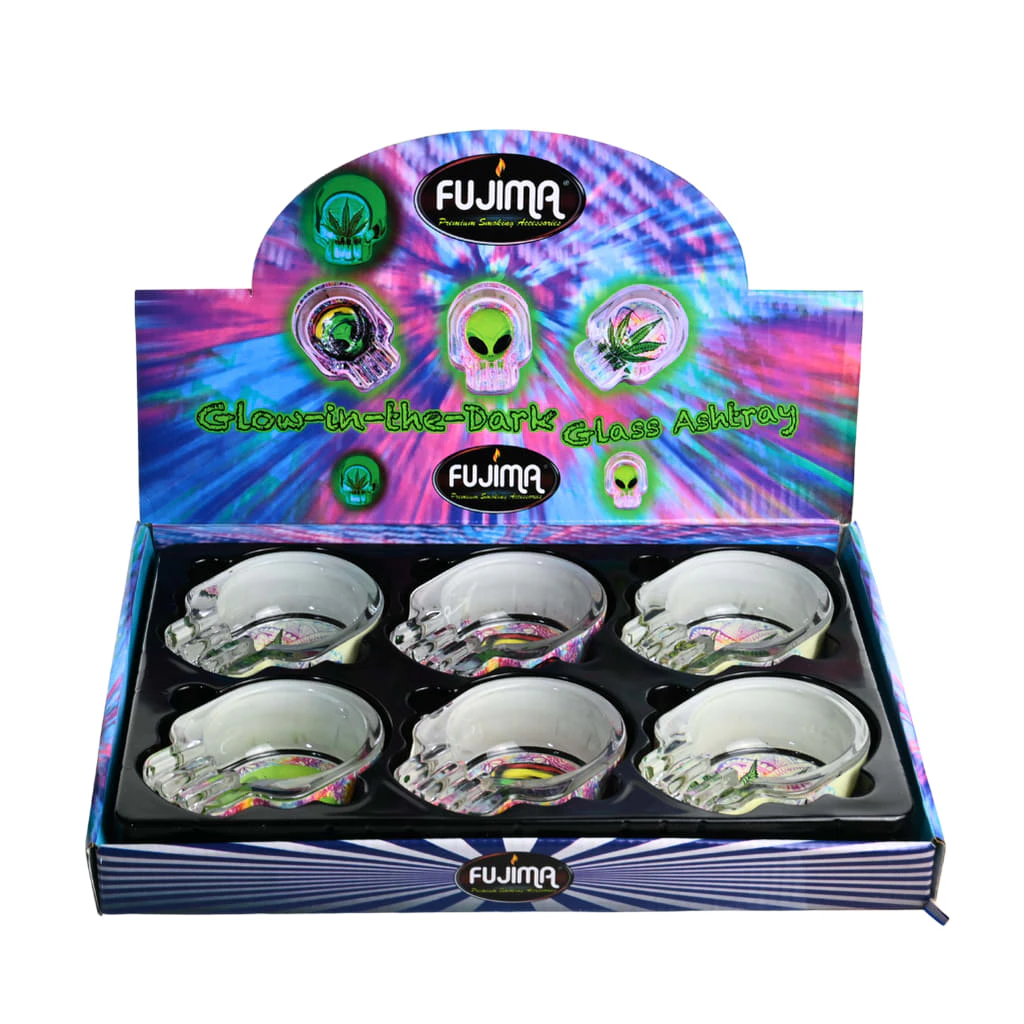 SMOKE ARSENAL - Fujima Skull Glow In Dark Glass Ashtray - 6ct (Assorted Colours) Main Image