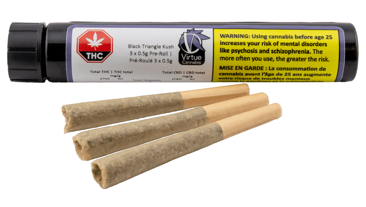 VIRTUE CANNABIS - Black Triangle Kush 3 x 0.5g Pre-Rolls Main Image