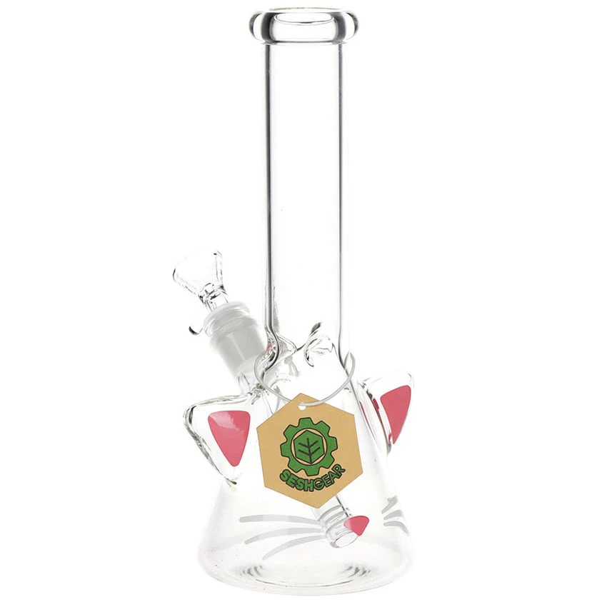 AFG Distribution Canada - SESHGEAR - Kitty Whiskers Beaker Glass Water Pipe 9.75" Main Image