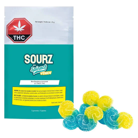 SOURZ by Spinach - SOURZ by Spinach THC+THCV Blue Rasp Lemonade 5 x 5g Soft Chews Blend Main Image