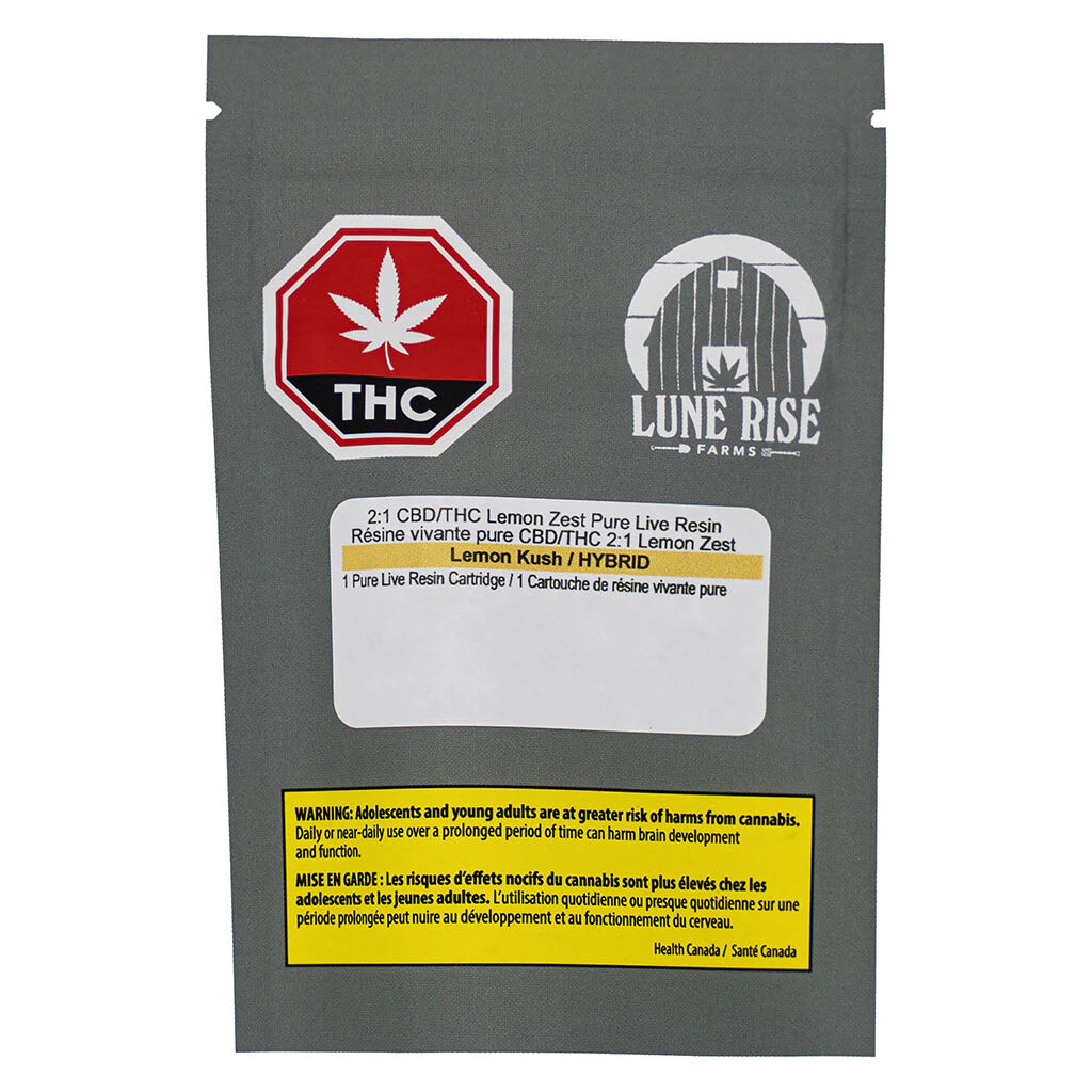 LUNE RISE FARMS - 2:1 Lemon Zest Pure Live Resin 510 Cartridge 1g Main Image