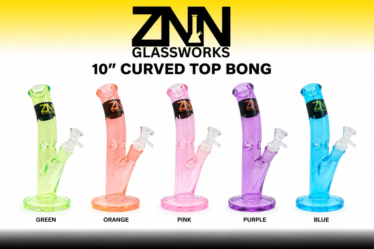 ZNN Glassworks - ZNN Glassworks - 10 Inch Top Curve Bong (Assorted Colours) Main Image